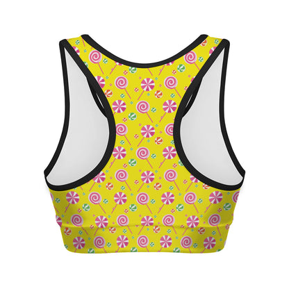 Cute Lollipop Pattern Print Women's Sports Bra