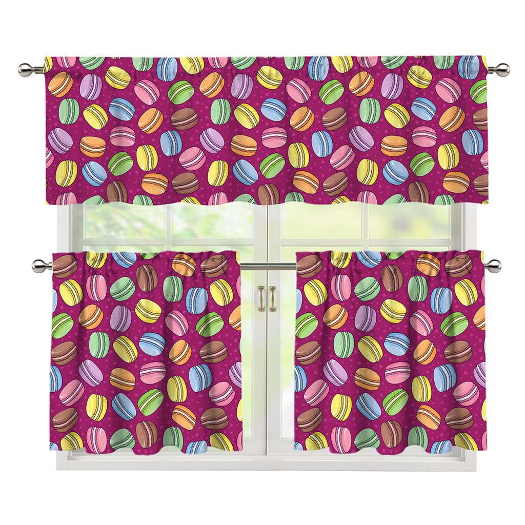 Cute Macaron Pattern Print 3 Piece Kitchen Curtains