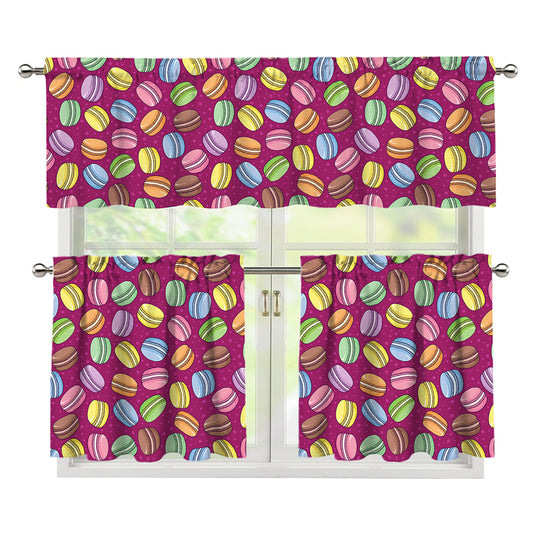 Cute Macaron Pattern Print 3 Piece Kitchen Curtains