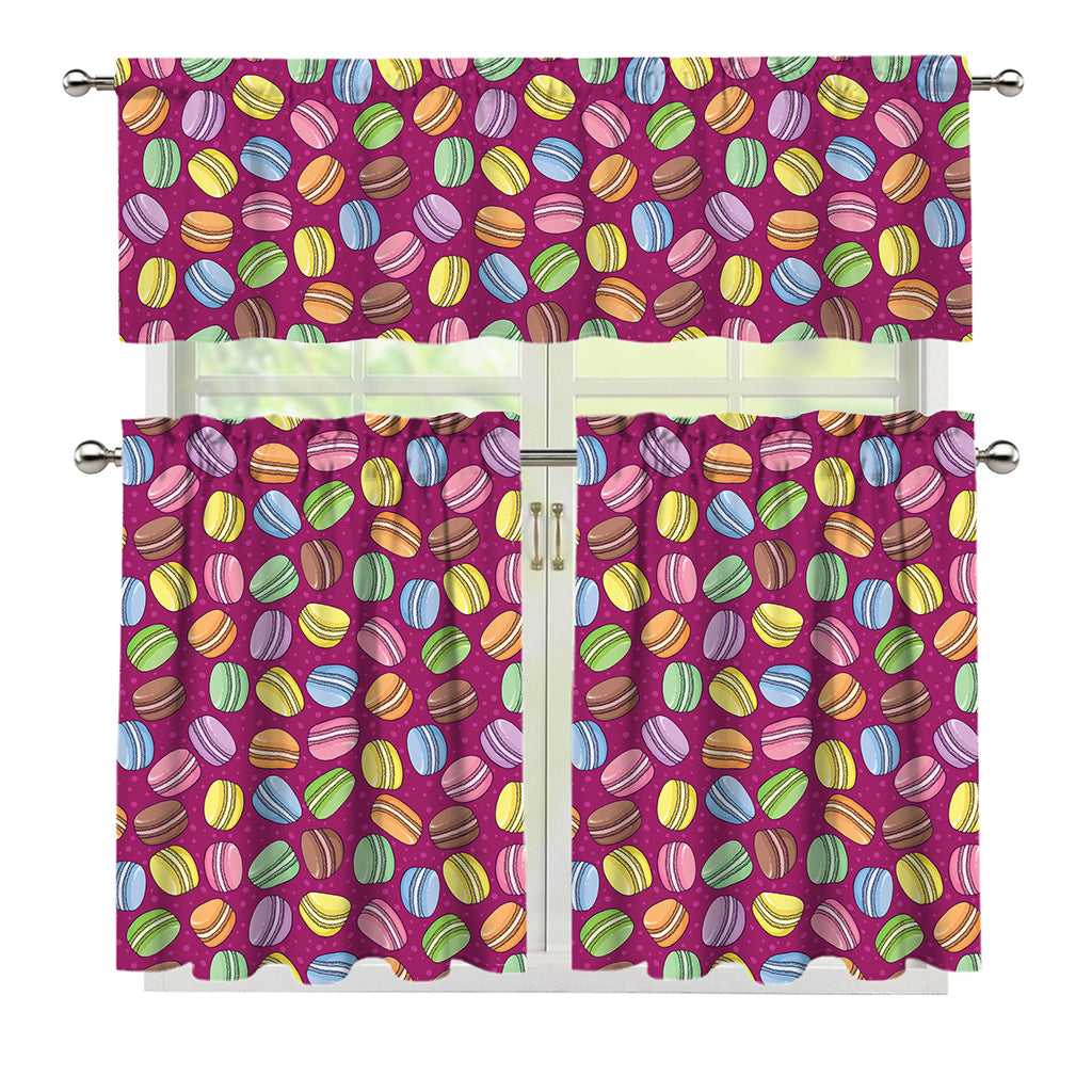Cute Macaron Pattern Print 3 Piece Kitchen Curtains