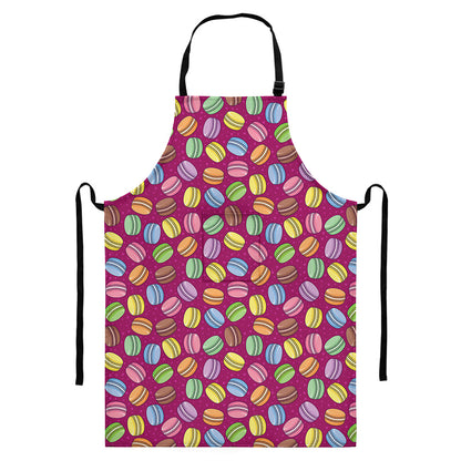 Cute Macaron Pattern Print Bib Apron With Pocket