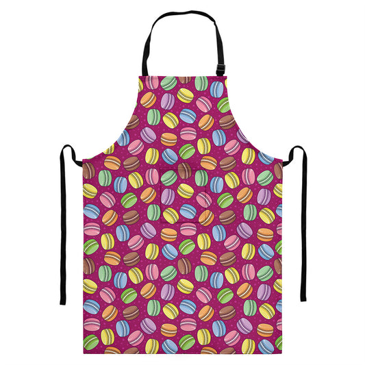 Cute Macaron Pattern Print Bib Apron With Pocket