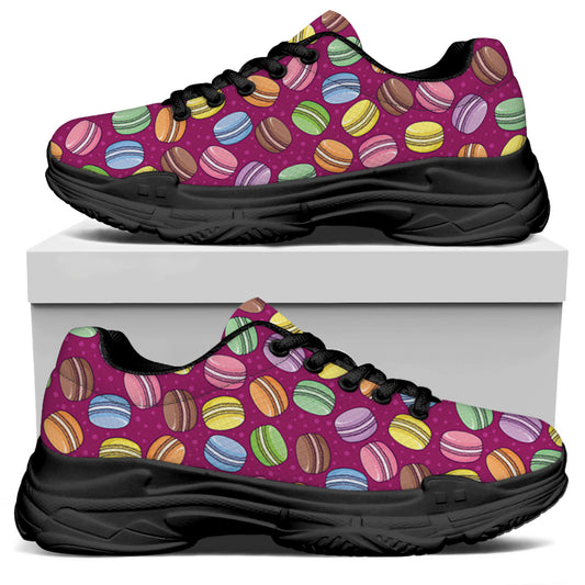 Cute Macaron Pattern Print Black Chunky Shoes