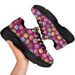 Cute Macaron Pattern Print Black Chunky Shoes
