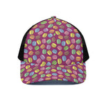 Cute Macaron Pattern Print Black Mesh Trucker Cap