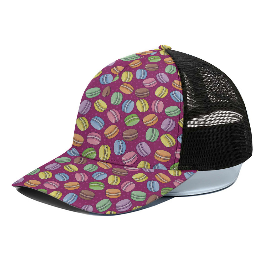 Cute Macaron Pattern Print Black Mesh Trucker Cap