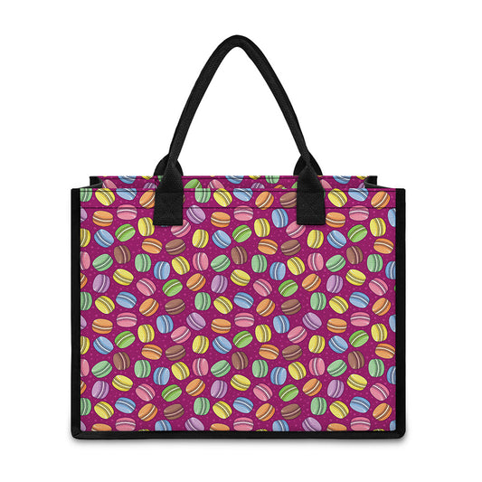 Cute Macaron Pattern Print Canvas Tote Bag
