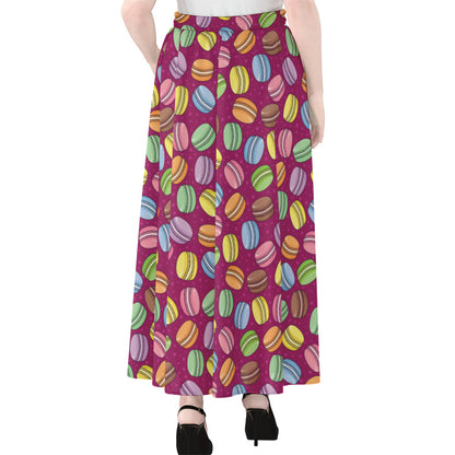 Cute Macaron Pattern Print Chiffon Maxi Skirt
