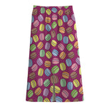 Cute Macaron Pattern Print Cotton Front Slit Maxi Skirt