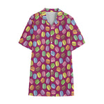 Cute Macaron Pattern Print Cotton Hawaiian Shirt