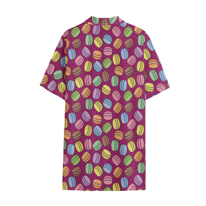 Cute Macaron Pattern Print Cotton Hawaiian Shirt
