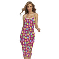 Cute Macaron Pattern Print Cross Back Cami Dress