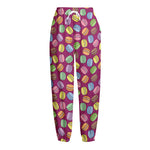 Cute Macaron Pattern Print Fleece Lined Knit Pants
