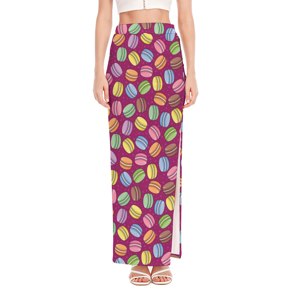 Cute Macaron Pattern Print High Slit Maxi Skirt