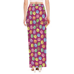 Cute Macaron Pattern Print High Slit Maxi Skirt