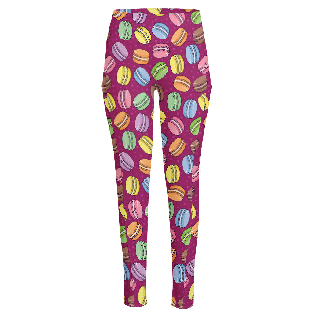 Cute Macaron Pattern Print High-Waisted Pocket Leggings