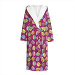 Cute Macaron Pattern Print Hooded Bathrobe