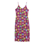 Cute Macaron Pattern Print Jersey Midi Cami Dress