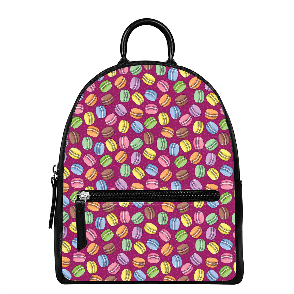 Cute Macaron Pattern Print Leather Backpack