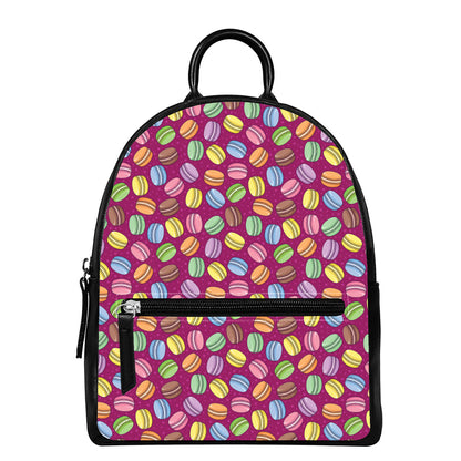 Cute Macaron Pattern Print Leather Backpack