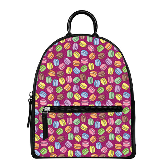 Cute Macaron Pattern Print Leather Backpack