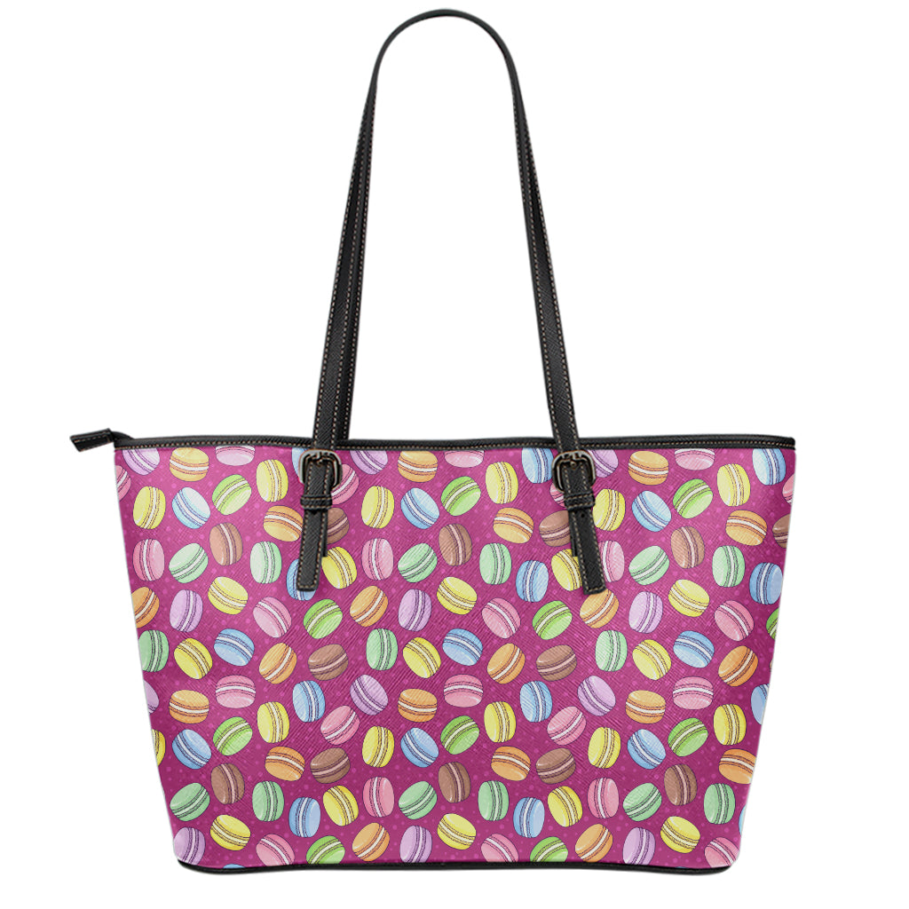 Cute Macaron Pattern Print Leather Tote Bag