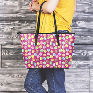 Cute Macaron Pattern Print Leather Tote Bag