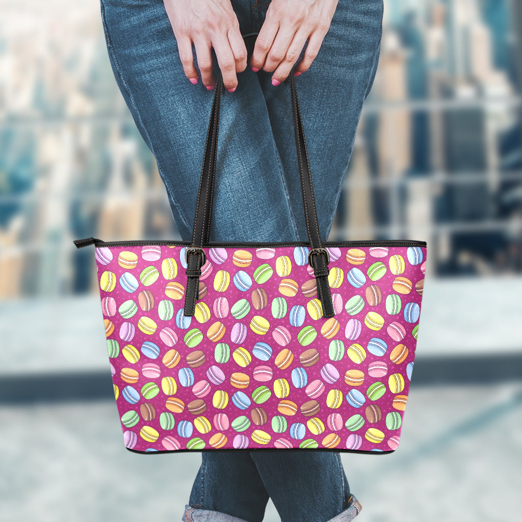 Cute Macaron Pattern Print Leather Tote Bag