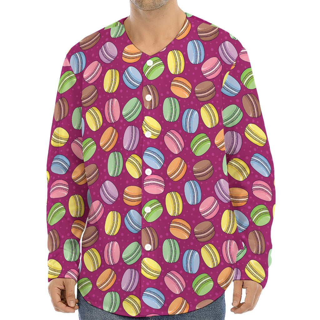 Cute Macaron Pattern Print Long Sleeve Baseball Jersey