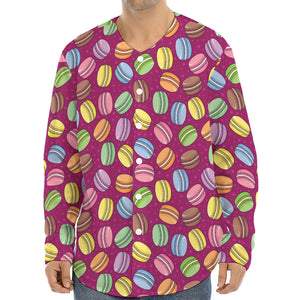 Cute Macaron Pattern Print Long Sleeve Baseball Jersey