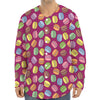 Cute Macaron Pattern Print Long Sleeve Baseball Jersey