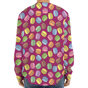 Cute Macaron Pattern Print Long Sleeve Baseball Jersey