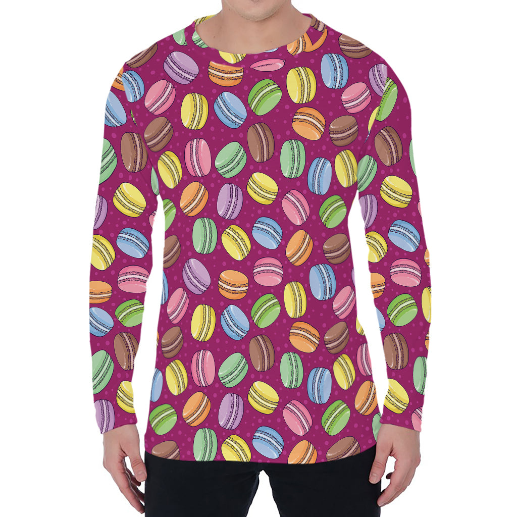 Cute Macaron Pattern Print Men's Long Sleeve T-Shirt