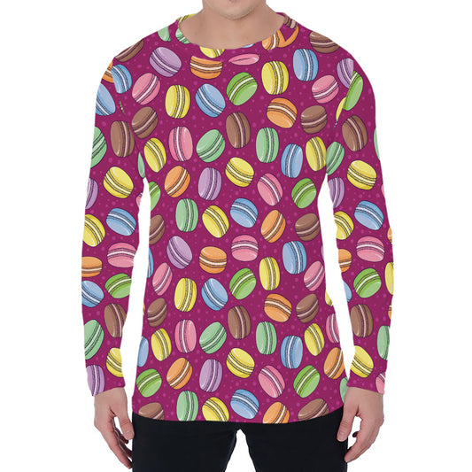 Cute Macaron Pattern Print Men's Long Sleeve T-Shirt