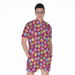 Cute Macaron Pattern Print Men's Rompers