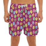 Cute Macaron Pattern Print Men's Split Running Shorts