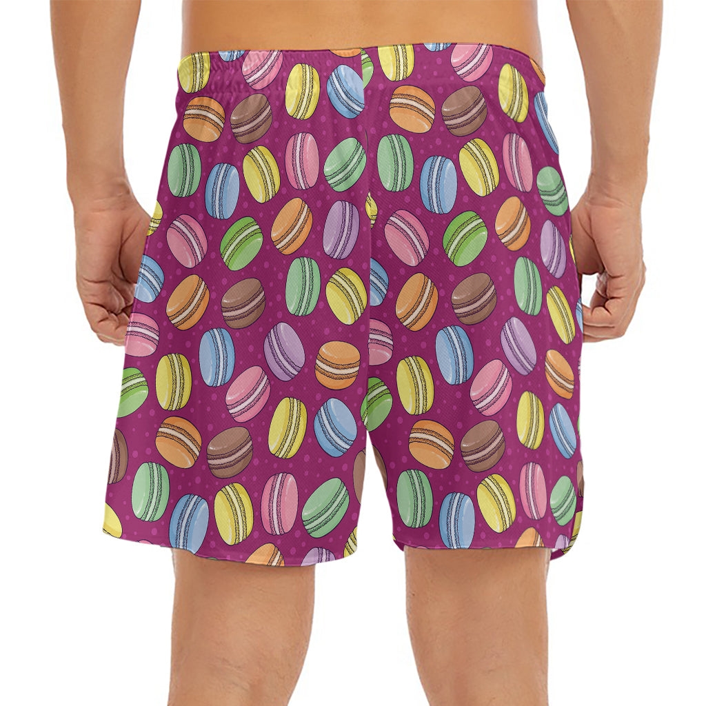 Cute Macaron Pattern Print Men's Split Running Shorts
