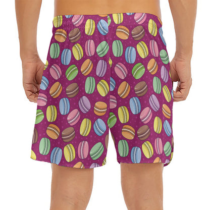 Cute Macaron Pattern Print Men's Split Running Shorts