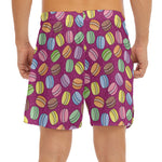 Cute Macaron Pattern Print Men's Split Running Shorts