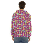 Cute Macaron Pattern Print Men's Velvet Pullover Hoodie