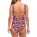 Cute Macaron Pattern Print One Piece Swimsuit