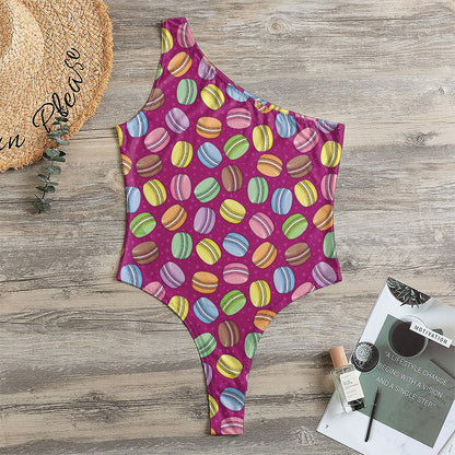 Cute Macaron Pattern Print One Shoulder Bodysuit