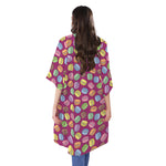 Cute Macaron Pattern Print Open Front Beach Cover Up