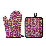 Cute Macaron Pattern Print Oven Mitt And Pot Holder Set