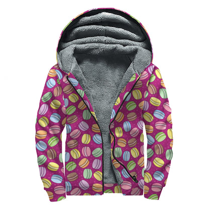 Cute Macaron Pattern Print Sherpa Lined Zip Up Hoodie