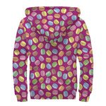 Cute Macaron Pattern Print Sherpa Lined Zip Up Hoodie