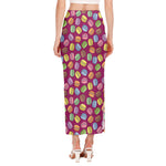 Cute Macaron Pattern Print Side Slit Maxi Skirt