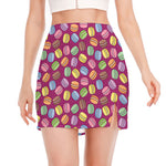 Cute Macaron Pattern Print Side Slit Mini Skirt