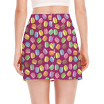 Cute Macaron Pattern Print Side Slit Mini Skirt