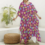 Cute Macaron Pattern Print Silk V-Neck Kaftan Dress